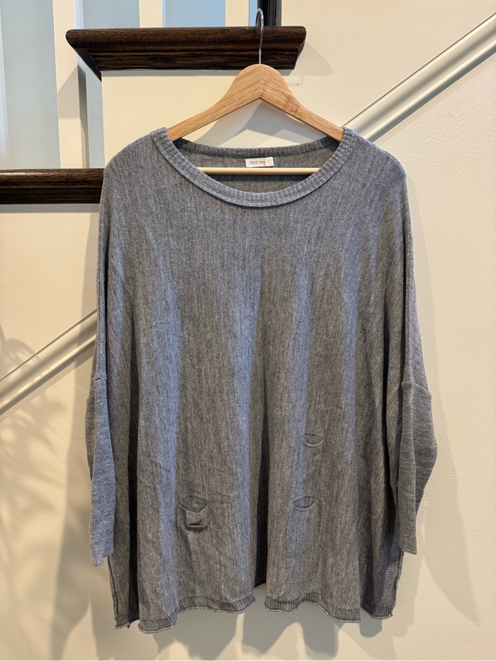 Soft Gray Oversized Crewneck Sweater - Relaxed Fit